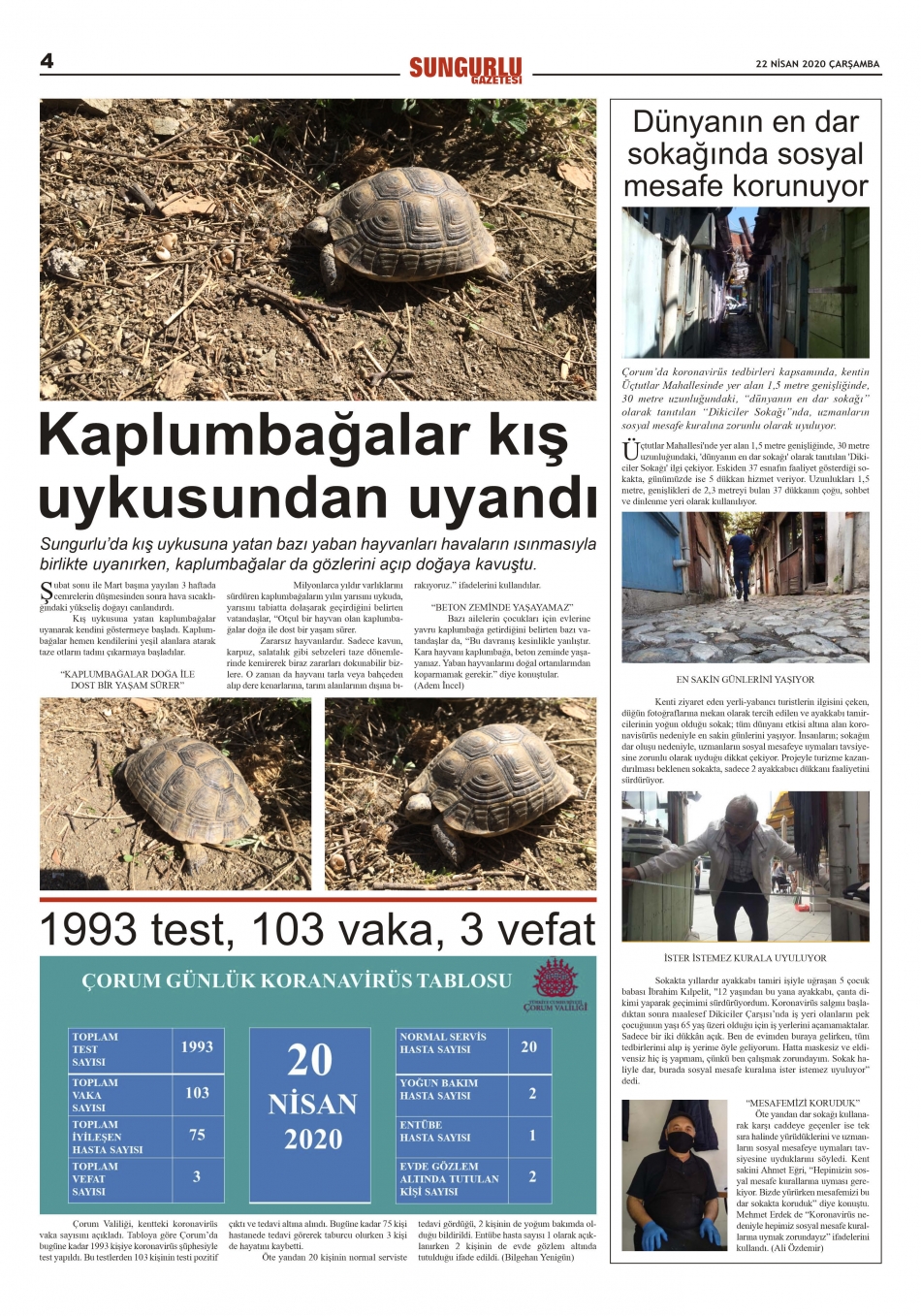 22 Nisan 2020 Tarihli Gazetemiz